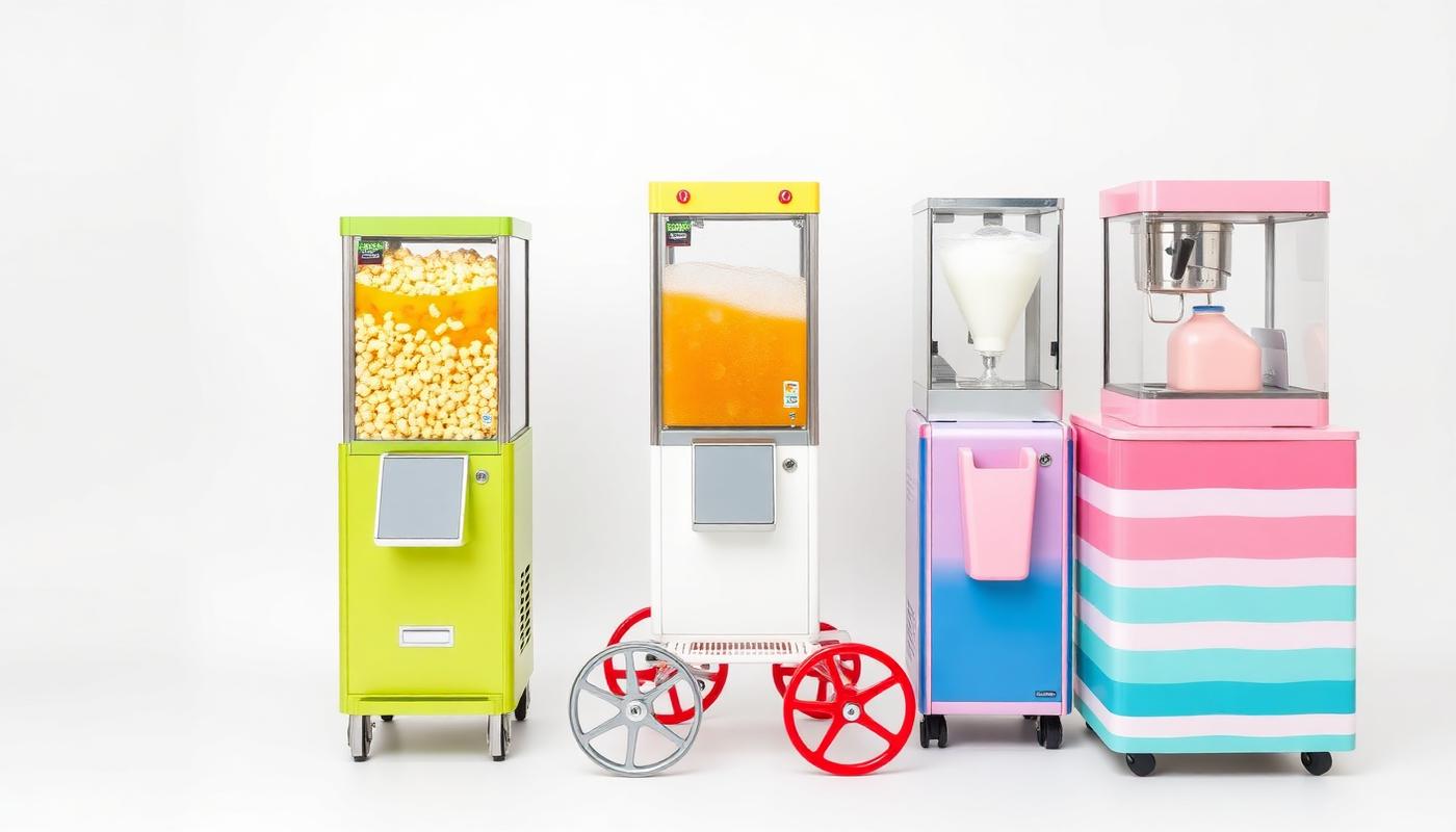 Popcornmaskin, slushmaskin og softis-maskin til utleie
